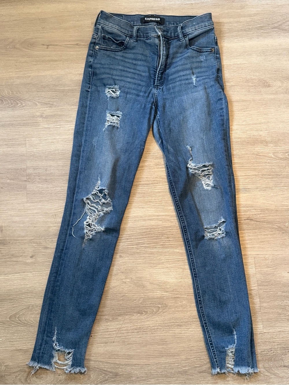 Express Ripped Dark Blue High-Rise Skinny Jeans